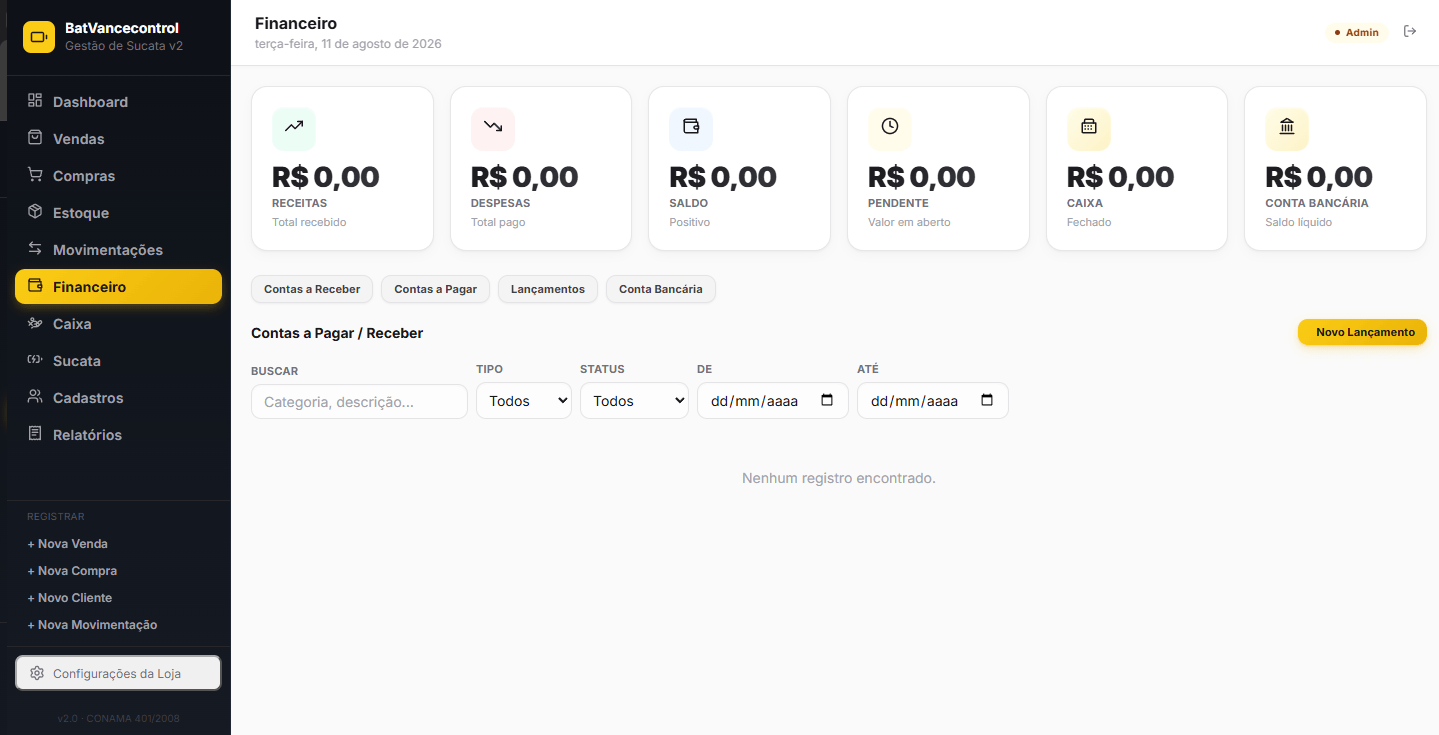 Financeiro com contas a pagar, contas a receber parceladas e fluxo de caixa